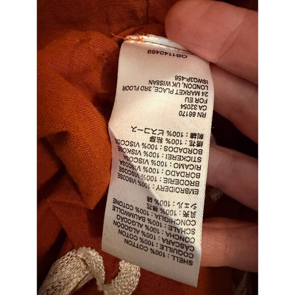 Free People Mini Dress Women Size M Rust Embroidered Puff Sleeve Open Back Boho - Picture 7 of 8